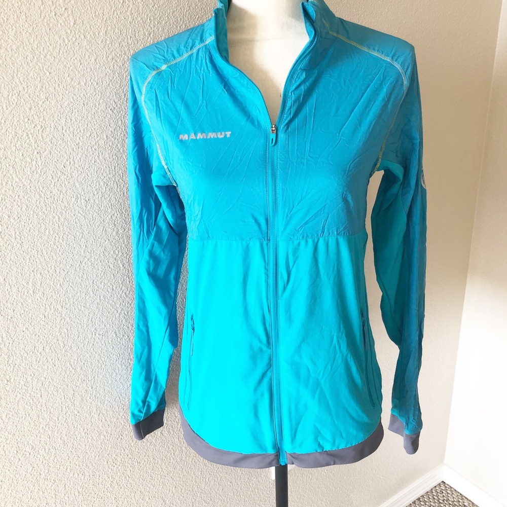 Mammut Jacket Womens Small Packable Running Jacket Teal Blue Full Zip Athletic